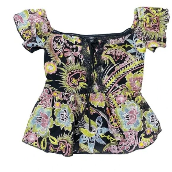 GUESS Off The Shoulder Lois Lace Up Top - Picture 1 of 10